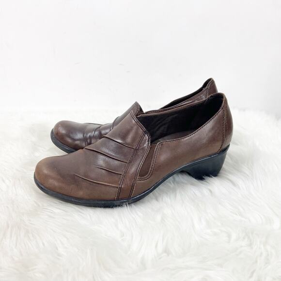 Clarks 8.5 M Womens Brown Leather ribbed Comfort Heeled Shoes - Picture 4 of 9